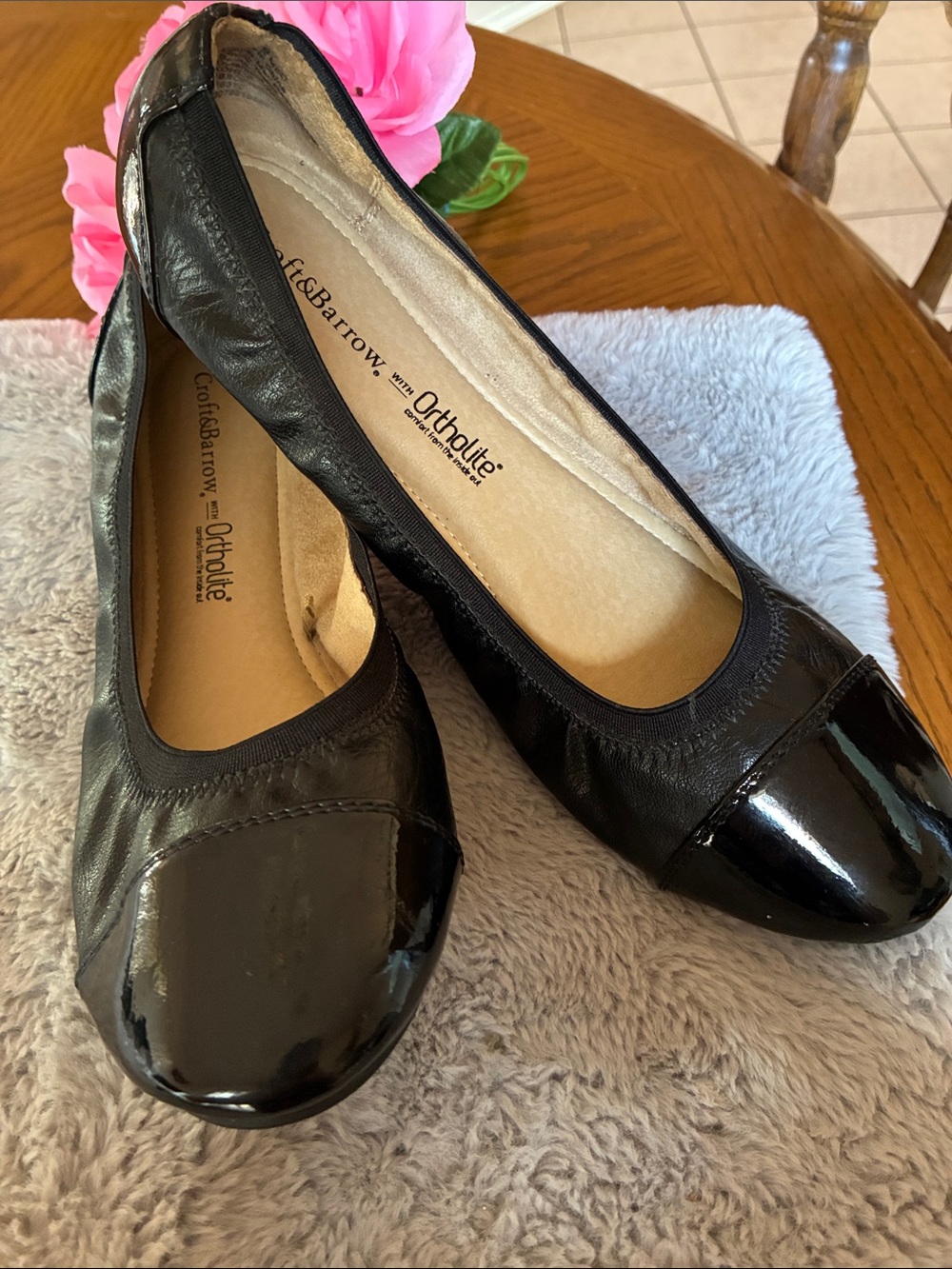 croft & barrow Black Patent Cap-Toe Ballet Flats